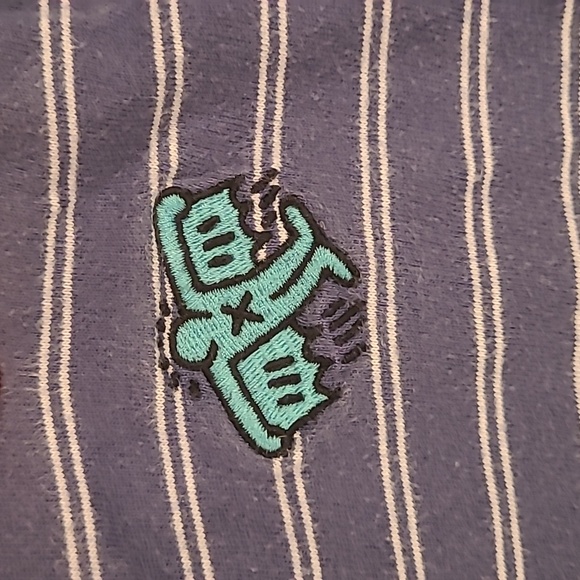 SPRZ NY x Keith Haring Uniqlo Blue White Striped Pocket Sz L Short Sleeve Shirt - Picture 4 of 6